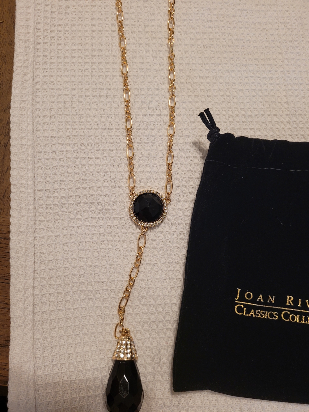 NIB Joan Rivers Classics Collection Black Lucite Crystal Y-Drop 20" Necklace - Picture 5 of 7